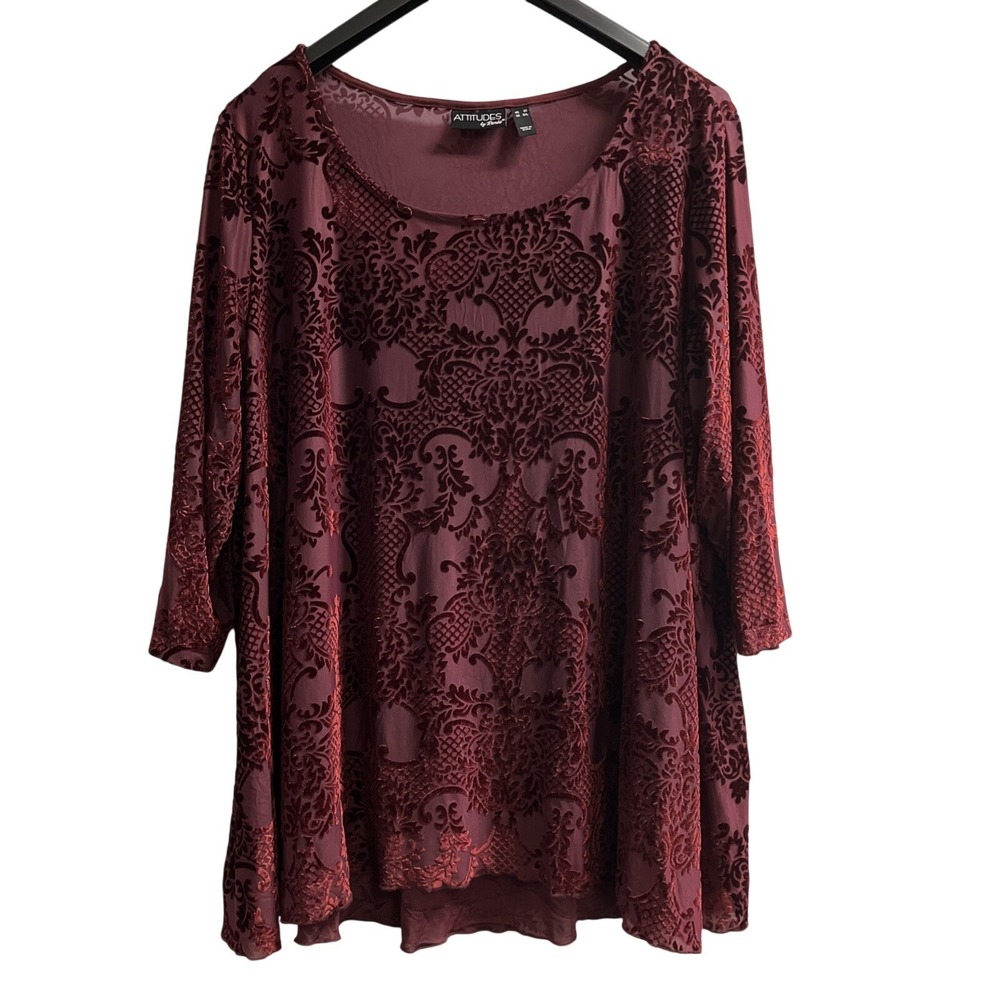 Attitudes by Renee Top Womens 3X Dark Purple Burnout Velvet Tunic Whimsigoth